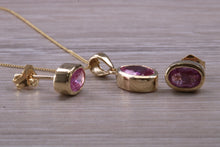 Load image into Gallery viewer, Oval cut Pink Sapphire Earrings and Matching Necklace Set in Yellow Gold