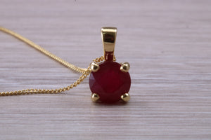 1.75 carat Ruby Solitaire set 18ct Yellow Gold Necklace