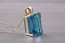 Load image into Gallery viewer, 15ct Large Blue Topaz set Yellow Gold Solitaire Necklace