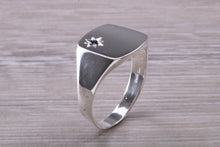 Load image into Gallery viewer, Blue Sapphire set Signet Ring, Made in your Choice of Precious Metals
