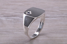 Load image into Gallery viewer, Blue Sapphire set Signet Ring, Made in your Choice of Precious Metals