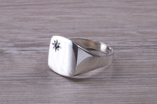 Load image into Gallery viewer, Blue Sapphire set Signet Ring, Made in your Choice of Precious Metals