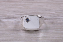 Load image into Gallery viewer, Blue Sapphire set Signet Ring, Made in your Choice of Precious Metals