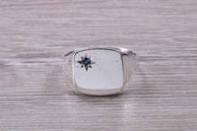 Load image into Gallery viewer, Blue Sapphire set Signet Ring, Made in your Choice of Precious Metals
