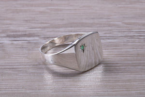 Round cut Emerald set Signet Ring
