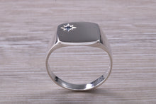 Load image into Gallery viewer, Blue Sapphire set Signet Ring, Made in your Choice of Precious Metals