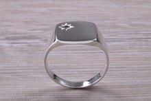 Load image into Gallery viewer, Blue Sapphire set Signet Ring, Made in your Choice of Precious Metals