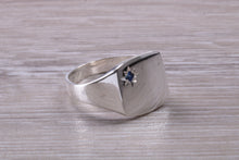 Load image into Gallery viewer, Blue Sapphire set Signet Ring, Made in your Choice of Precious Metals