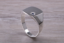 Load image into Gallery viewer, Blue Sapphire set Signet Ring, Made in your Choice of Precious Metals