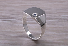 Load image into Gallery viewer, Blue Sapphire set Signet Ring, Made in your Choice of Precious Metals