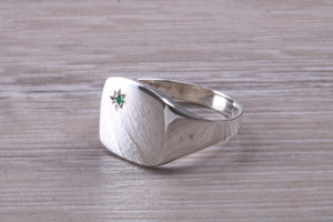 Round cut Emerald set Signet Ring