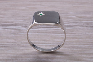 Round cut Emerald set Signet Ring