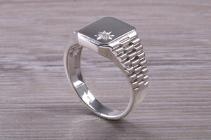 Watch Strap Style Diamond set Signet Ring