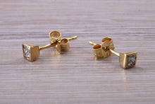 Load image into Gallery viewer, Simple Princess cut Diamond set 18ct Yellow Gold Solitaire Stud Earrings