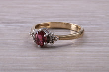 Load image into Gallery viewer, Rubelite and Diamond set Yellow Gold Ring