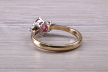 Load image into Gallery viewer, Rubelite and Diamond set Yellow Gold Ring