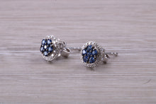 Load image into Gallery viewer, Blue Sapphire and Diamond Interchangeable Halo set Stud Earrings