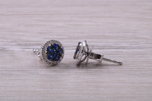 Load image into Gallery viewer, Blue Sapphire and Diamond Interchangeable Halo set Stud Earrings