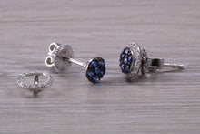 Load image into Gallery viewer, Blue Sapphire and Diamond Interchangeable Halo set Stud Earrings