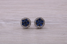 Load image into Gallery viewer, Blue Sapphire and Diamond Interchangeable Halo set Stud Earrings
