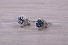 Load image into Gallery viewer, Blue Sapphire and Diamond Interchangeable Halo set Stud Earrings