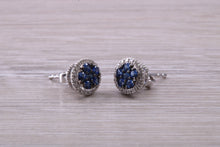 Load image into Gallery viewer, Blue Sapphire and Diamond Interchangeable Halo set Stud Earrings