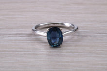 Load image into Gallery viewer, Oval cut Royal Blue Sapphire Platinum Solitaire