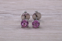 Load image into Gallery viewer, One carat Round cut Pink Sapphire Stud Earrings