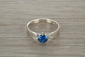 Sterling Silver Sapphire Blue C Z Trilogy Ring
