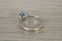 Load image into Gallery viewer, Sterling Silver Sapphire Blue C Z Trilogy Ring