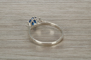 Sterling Silver Sapphire Blue C Z Trilogy Ring