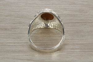 Gents Sterling Silver Tigers Eye set College Ring