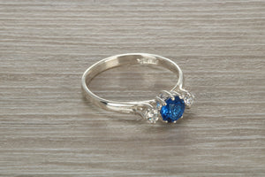 Sterling Silver Sapphire Blue C Z Trilogy Ring