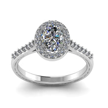 Load image into Gallery viewer, Oval cut Certified Natural Diamond Halo set Platinum or Gold Ring