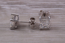 Load image into Gallery viewer, Two carat Square set with top grade Lab Diamond Solitaire Stud Earrings set in Platinum