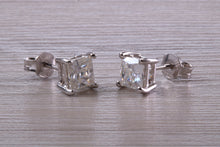 Load image into Gallery viewer, Two carat Square set with top grade Lab Diamond Solitaire Stud Earrings set in Platinum
