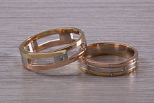 Load image into Gallery viewer, His and Hers Three Tone Diamond set Bridal Wedding Bands