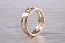 Load image into Gallery viewer, 6mm Wide Three Tone Diamond set Band