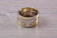 Load image into Gallery viewer, 10 mm Wide Jigsaw Puzzle Ring, Solid Two Tone Gold, British Hallmarked