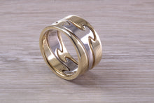 Load image into Gallery viewer, 10 mm Wide Jigsaw Puzzle Ring, Solid Two Tone Gold, British Hallmarked