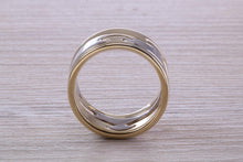 Load image into Gallery viewer, 10 mm Wide Jigsaw Puzzle Ring, Solid Two Tone Gold, British Hallmarked