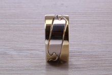 Load image into Gallery viewer, 10 mm Wide Jigsaw Puzzle Ring, Solid Two Tone Gold, British Hallmarked