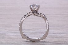 Load image into Gallery viewer, One carat Moissanite Diamond set Crossover Ring with Natural Diamond set Shoulders