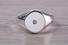 Load image into Gallery viewer, Chunky Sterling Silver Diamond set Signet Ring, Free Engraving
