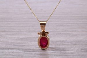 Beautiful One carat Oval cut Ruby set Yellow Gold Necklace