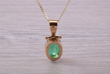 Load image into Gallery viewer, Beautiful One carat Oval cut Emerald Yellow Gold Necklace