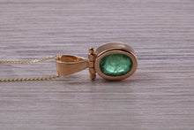 Load image into Gallery viewer, Beautiful One carat Oval cut Emerald Yellow Gold Necklace