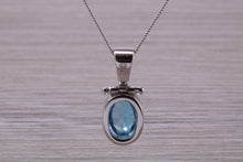Load image into Gallery viewer, Oval cut Beautiful Swiss Blue Topaz set White Gold Necklace
