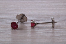 Load image into Gallery viewer, Stunning 1 carat Ruby set Platinum Solitaire Stud Earrings, with Special Safety Backs