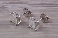 Load image into Gallery viewer, Two carat Square set with top grade Lab Diamond Solitaire Stud Earrings set in Platinum